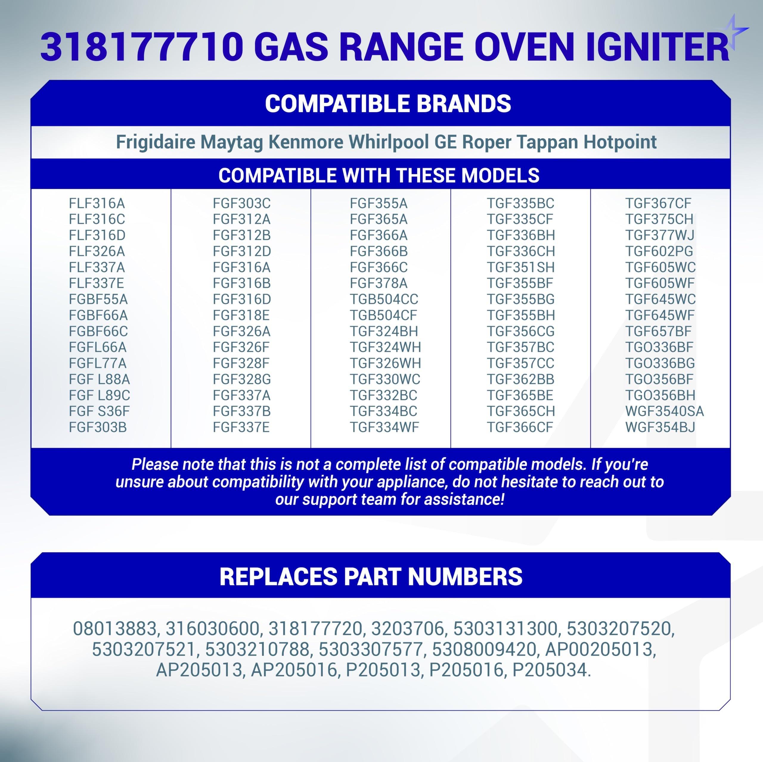 [Lifetime Warranty] 318177710 Gas Range Oven Igniter - Compatible with Frigidaire Kenmore GE Hotpoint Roper Tappan Gas Range - Replaces 5303935066 AR5066 12400035 7318177710 316428600 5303308452 image 4