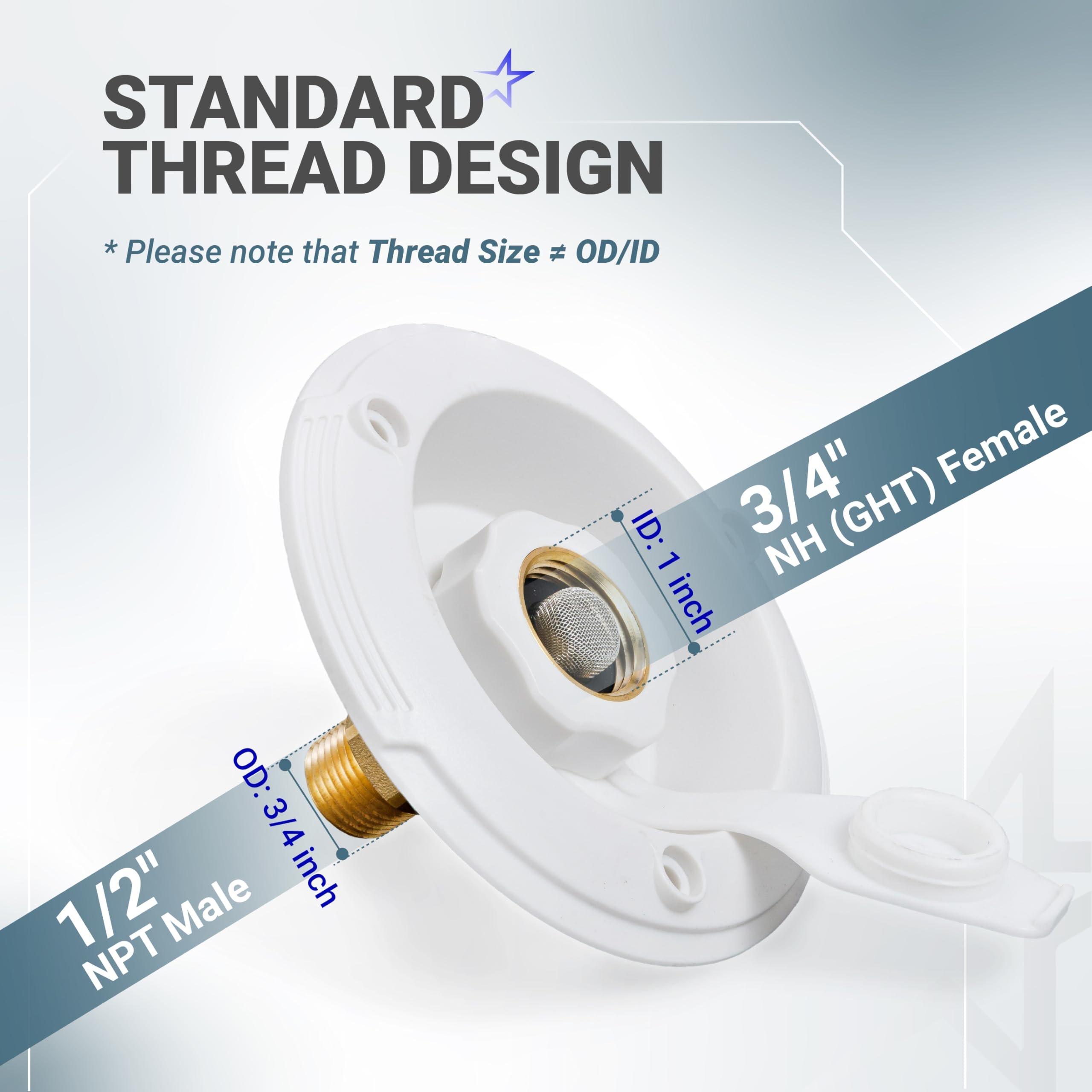 [Lifetime Warranty] RV City Water Inlet with Check Valve  - 3/4" NH Female to 1/2" NPT Male - Includes Screws & Teflon Tape image 1