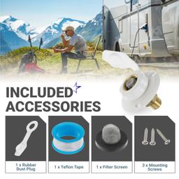 [Lifetime Warranty] RV City Water Inlet Brass with Check Valve - 3/4" NH Female to 1/2" NPT Male Thread - Includes Dust Plug thumbnail 5