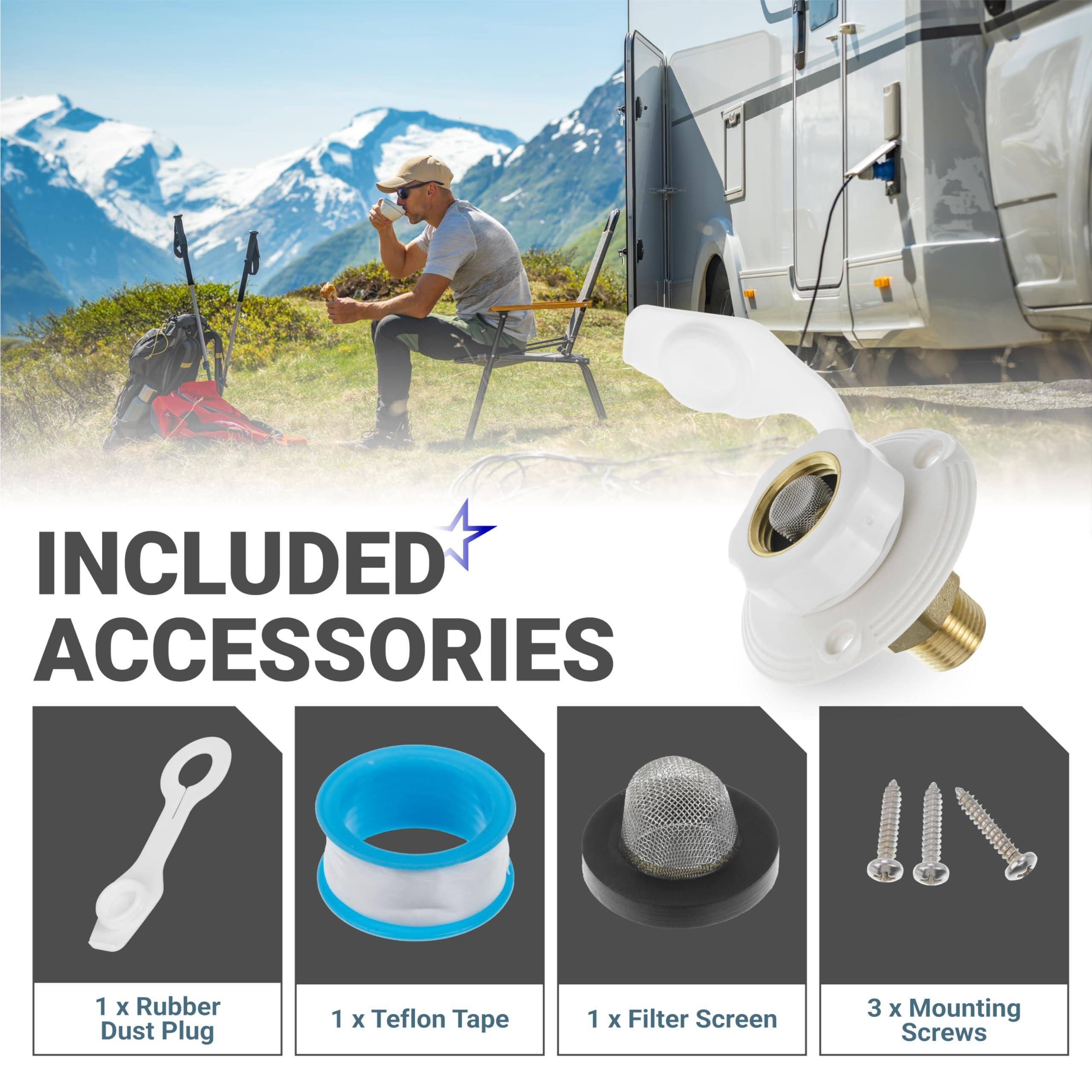 [Lifetime Warranty] RV City Water Inlet Brass with Check Valve - 3/4" NH Female to 1/2" NPT Male Thread - Includes Dust Plug image 5