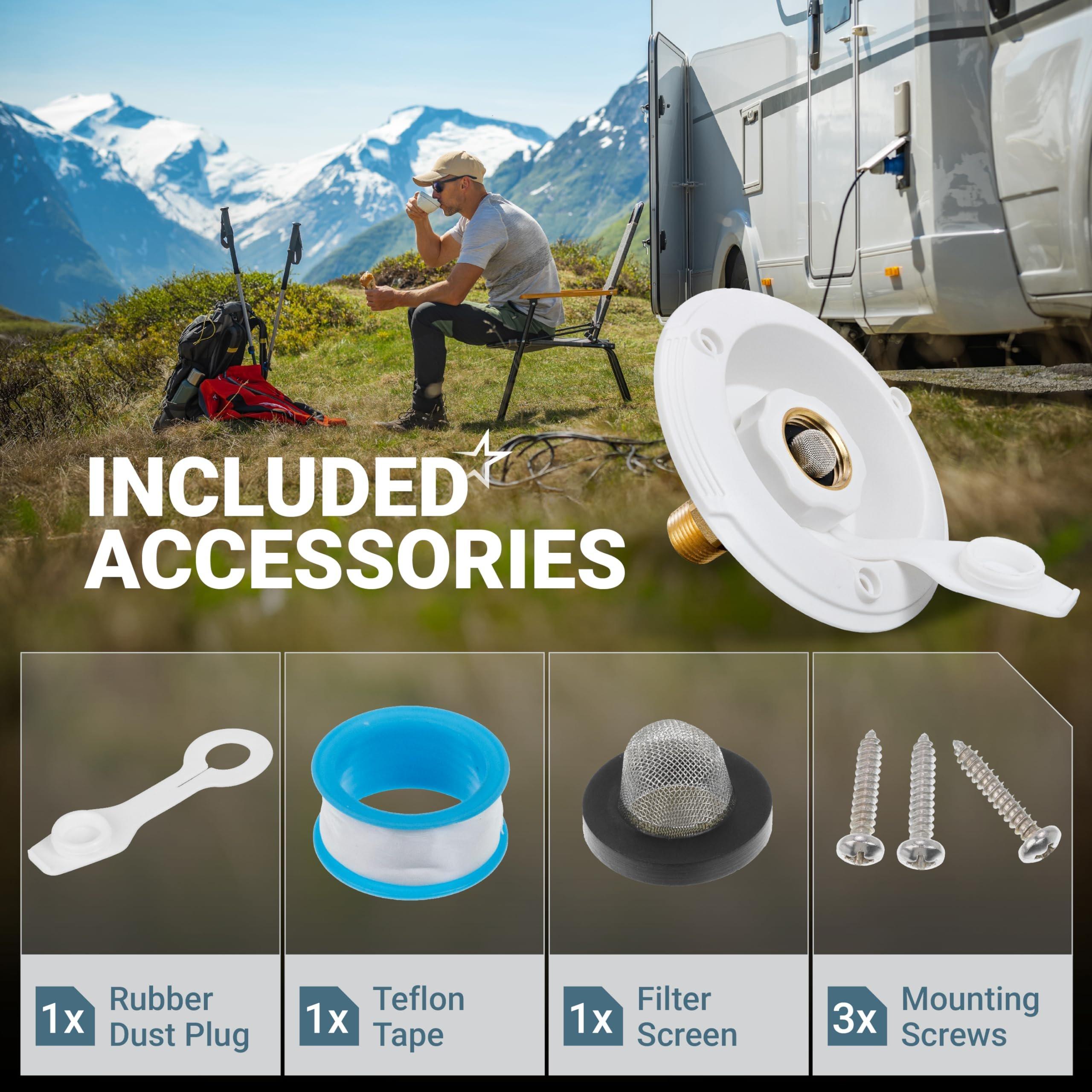 [Lifetime Warranty] RV City Water Inlet with Check Valve  - 3/4" NH Female to 1/2" NPT Male - Includes Screws & Teflon Tape image 5