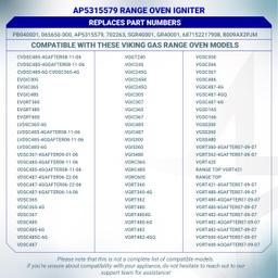 [Lifetime Warranty] AP5315579 Gas Range Oven Igniter - Compatible with Viking Range Ovens - Replaces PB040001 065650-000 702263 SGR40001 GR40001 792263- Includes 2 Igniters and 4 Ceramic Nuts thumbnail 8