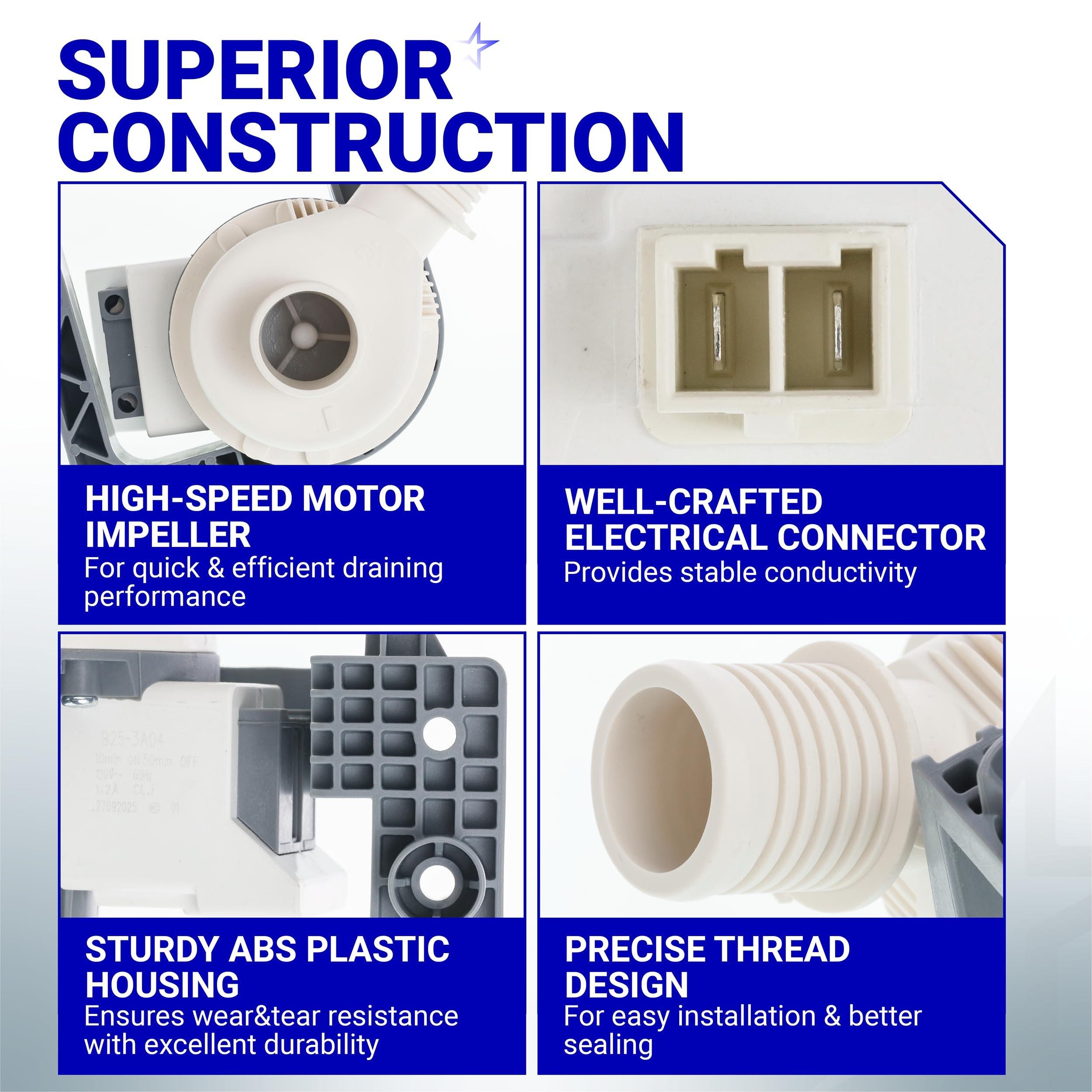 [Lifetime Warranty] W11396717 Washer Drain Pump - Compatible with Whirlpool Kenmore Maytag Washing Machine WTW5100 - Replaces B25-3A04 W11263349 4960510 AP6974116 PS12731177 EAP12731177 image 3