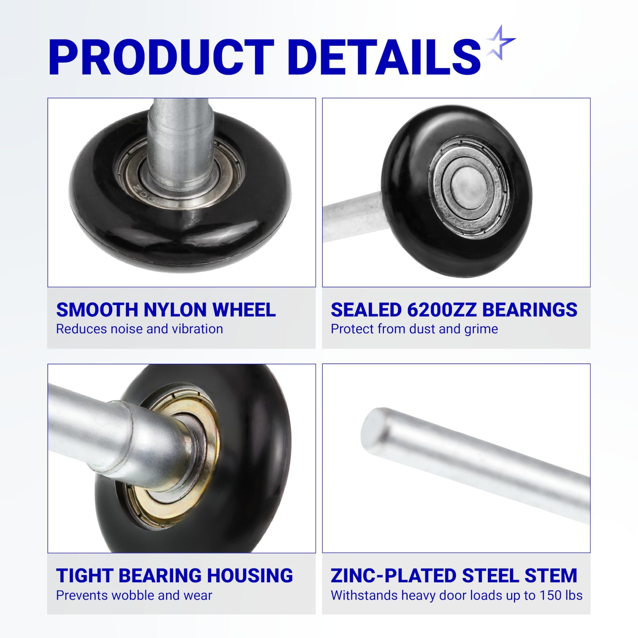 [Lifetime Warranty] 1.8" Nylon Garage Door Rollers with 4.7" Stem - 6200ZZ Sealed Bearing 8 Balls Design - Replacement for Standard 2" Track Garage Doors (Black) - Pack of 24 image 3