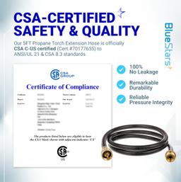 [Lifetime Warranty] 5 Feet Propane Torch Extension Hose for Propane Tree Distribution Tree Post Assembly, 1" x20 Male Throwaway Cylinder Thread, 1" x20 Female - T and Y Connector to Appliances thumbnail 1