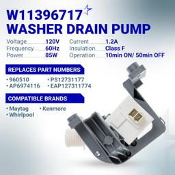 [Lifetime Warranty] W11396717 Washer Drain Pump - Compatible with Whirlpool Kenmore Maytag Washing Machine WTW5100 - Replaces B25-3A04 W11263349 4960510 AP6974116 PS12731177 EAP12731177 thumbnail 2
