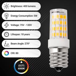 [Lifetime Warranty] 5W E17 LED Bulb 8206232A Dimmable LED Light Bulbs, 6000K Cold Daylight, 40W Equivalent, 75V-130V, 400 lumens - Pack of 6 thumbnail 2