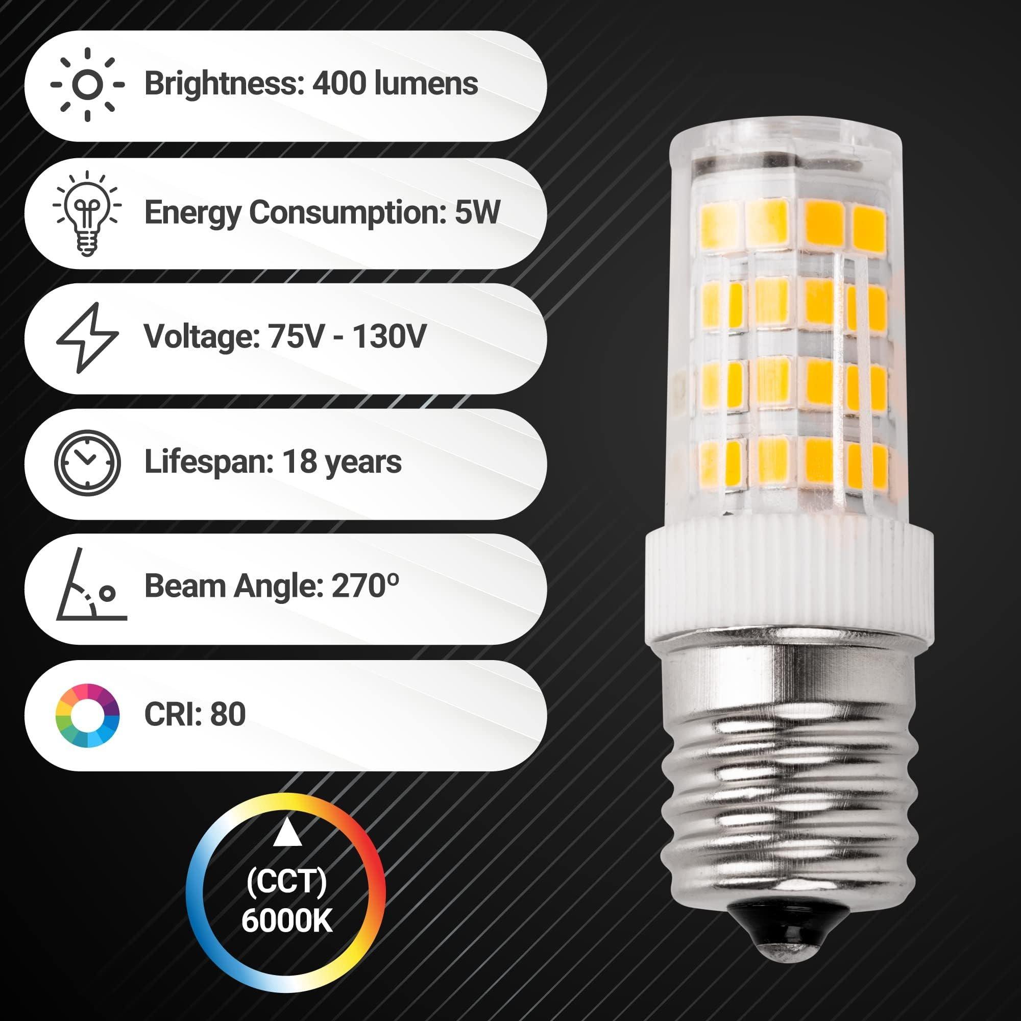 [Lifetime Warranty] 5W E17 LED Bulb 8206232A Dimmable LED Light Bulbs, 6000K Cold Daylight, 40W Equivalent, 75V-130V, 400 lumens - Pack of 6 image 2