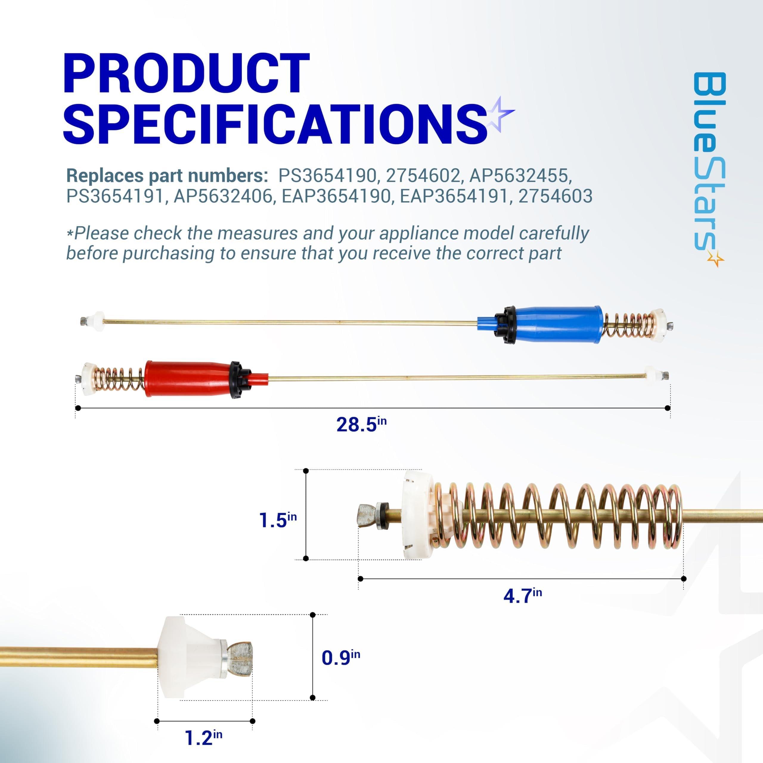 [Lifetime Warranty] WH16X10158 & WH16X10159 Washer Suspension Rod Set 28.5" - For GE, Hotpoint Washer - Replaces PS3654190 PS3654191 2754602 AP5632455 - Pack of 4 image 1