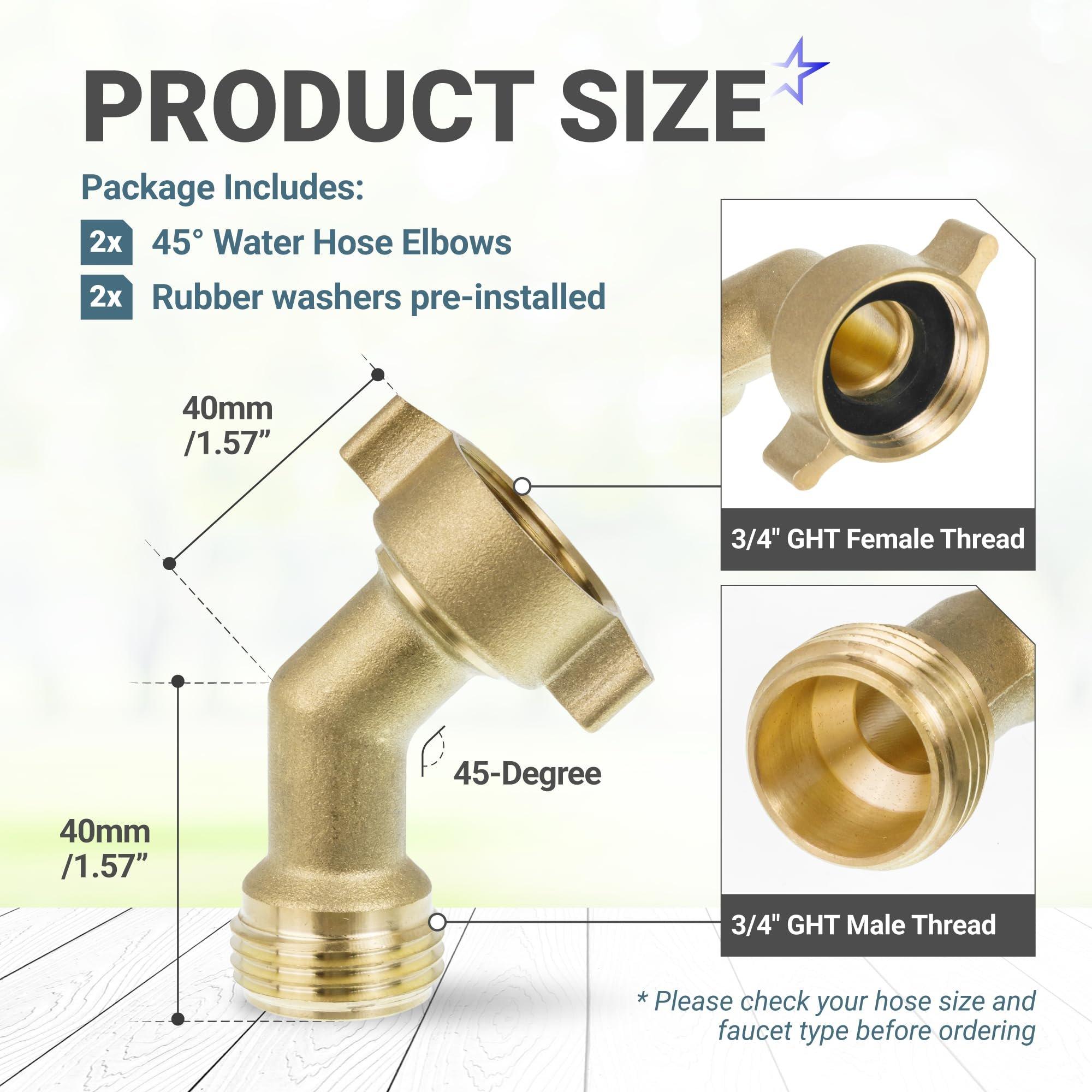 [Lifetime Warranty] 45 Degree Water Hose Elbows Adapter - Universal 3/4" GHT Anti-Kink Faucet Connector - Pack of 2 image 1