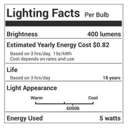[Lifetime Warranty] 5W E17 LED Bulb 8206232A Dimmable LED Light Bulbs, 6000K Cold Daylight, 40W Equivalent, 75V-130V, 400 lumens - Pack of 6 thumbnail 8