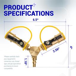 [Lifetime Warranty] 1/4" RV Propane Quick Connect Y Splitter Adapter with Shutoff Valve thumbnail 3