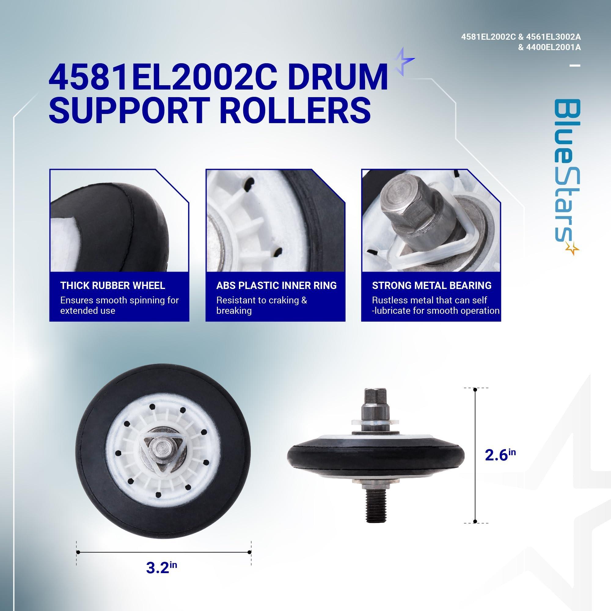 [Lifetime Warranty] Dryer Roller Repair Kit for LG Kenmore DLE0442W DLGX3371W DLE5977W DLE2516W DLE2301R DLE5955W Dryers - Includes 4581EL2002C Drum Rollers 4561EL3002A Idler Pulley 4400EL2001A Belt & Spring image 1