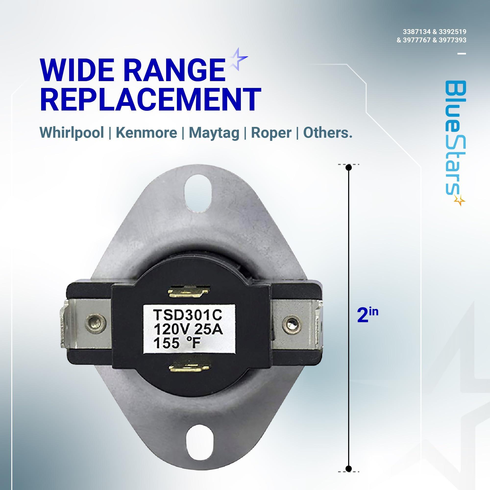 [Lifetime Warranty] 3387134 Cycling Thermostat 3392519 Dryer Thermal Fuse 3977393 Thermal Cut-off Switch 3977767 High-limit Thermostat Kit - Fit for Whirlpool Kenmore Maytag Dryers - Pack of 2 image 1