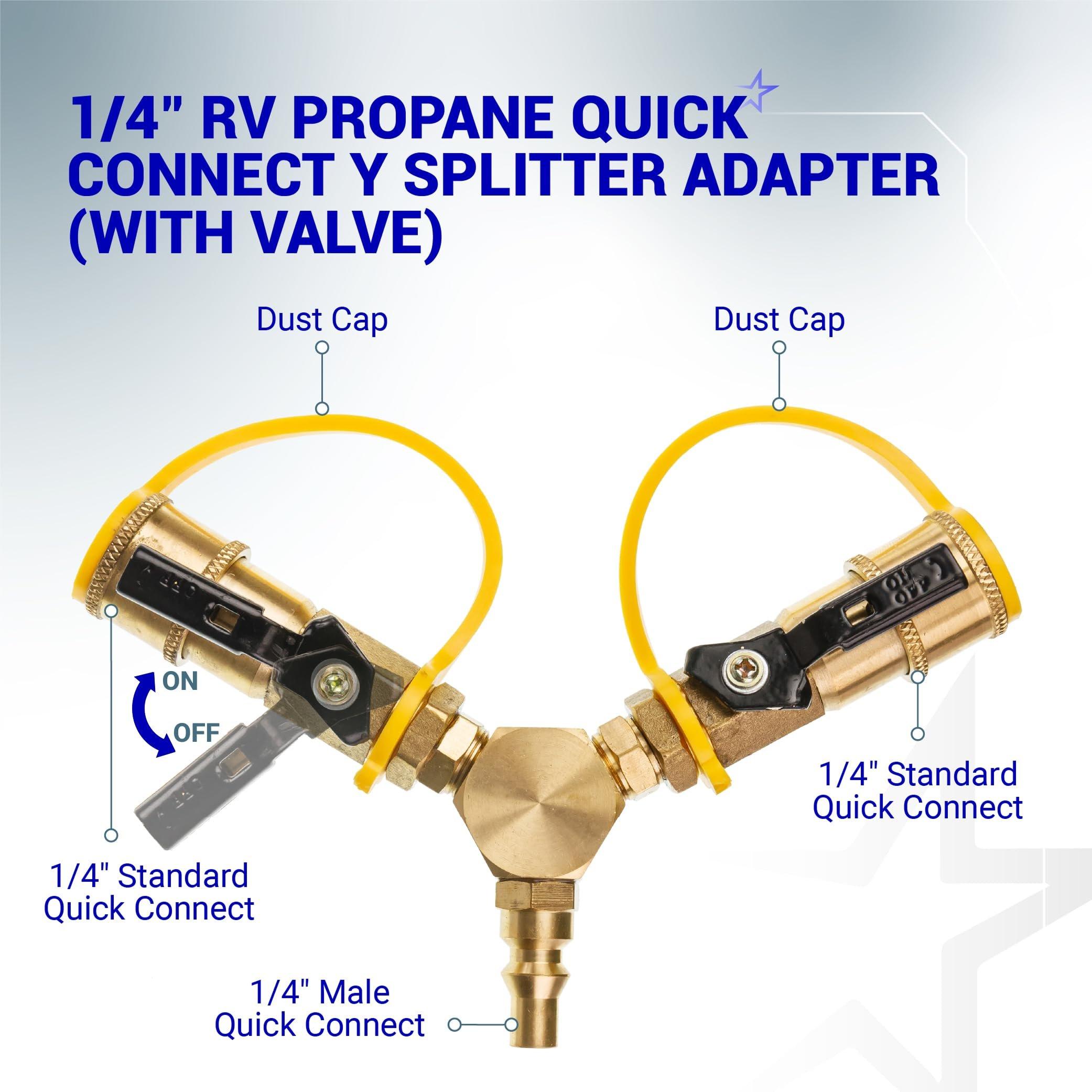 [Lifetime Warranty] 1/4" RV Propane Quick Connect Y Splitter Adapter with Shutoff Valve image 2