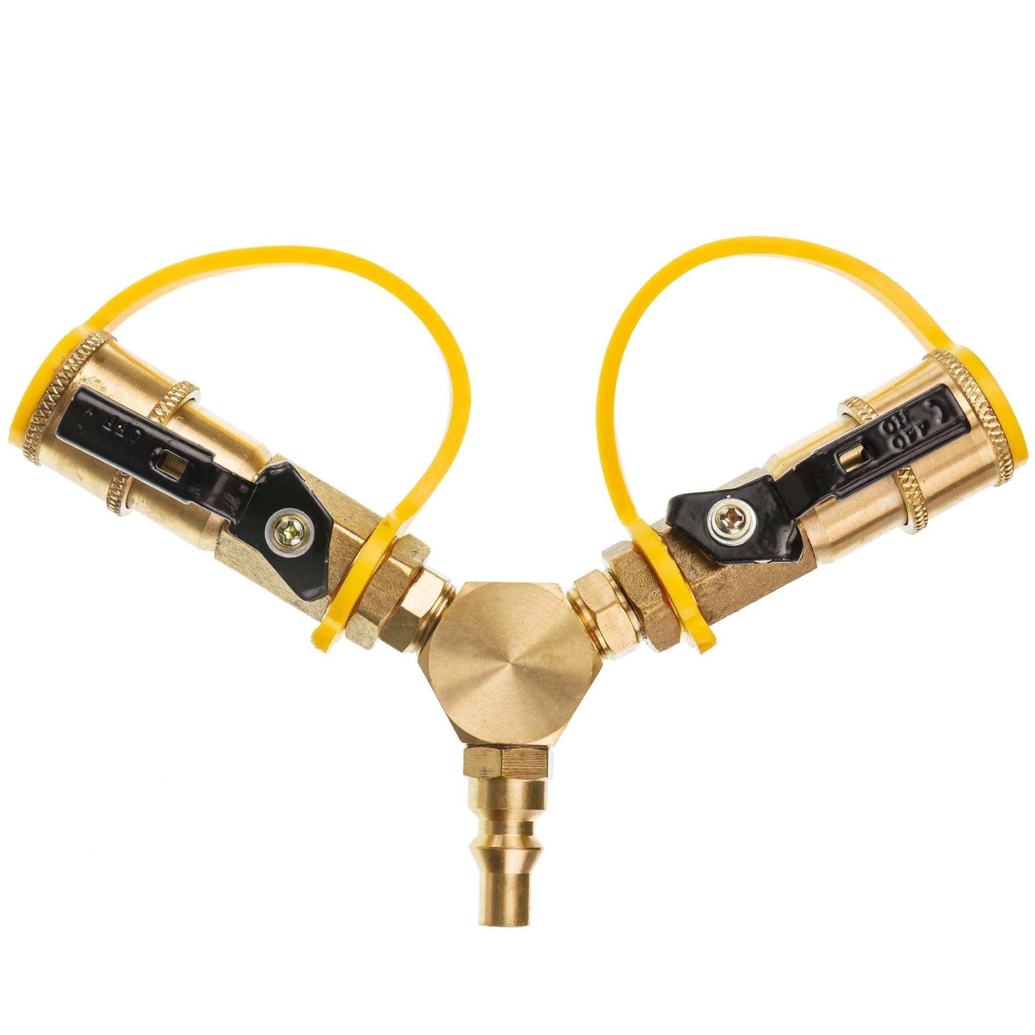 [Lifetime Warranty] 1/4" RV Propane Quick Connect Y Splitter Adapter with Shutoff Valve image 0