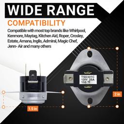 [Lifetime Warranty] WP3387134 3387134 Dryer Cycling Thermostat - Fit for Whirlpool Kenmore Dryers - Replaces AP6008270 306910 3387135 3387139 ET187 PS11741405 - Pack of 4 thumbnail 3