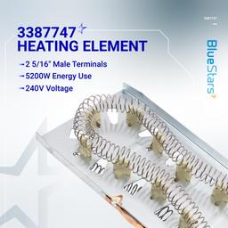 [Lifetime Warranty] 3387747 W11344457 Dryer Heating Element - Compatible with Whirlpool Kenmore Maytag KitchenAid - Replaces WP3387747 PS11741416 AP6008281 W11045584 80003 MEDC700VW0 GEW9200lW1 - Pack of 2 thumbnail 3