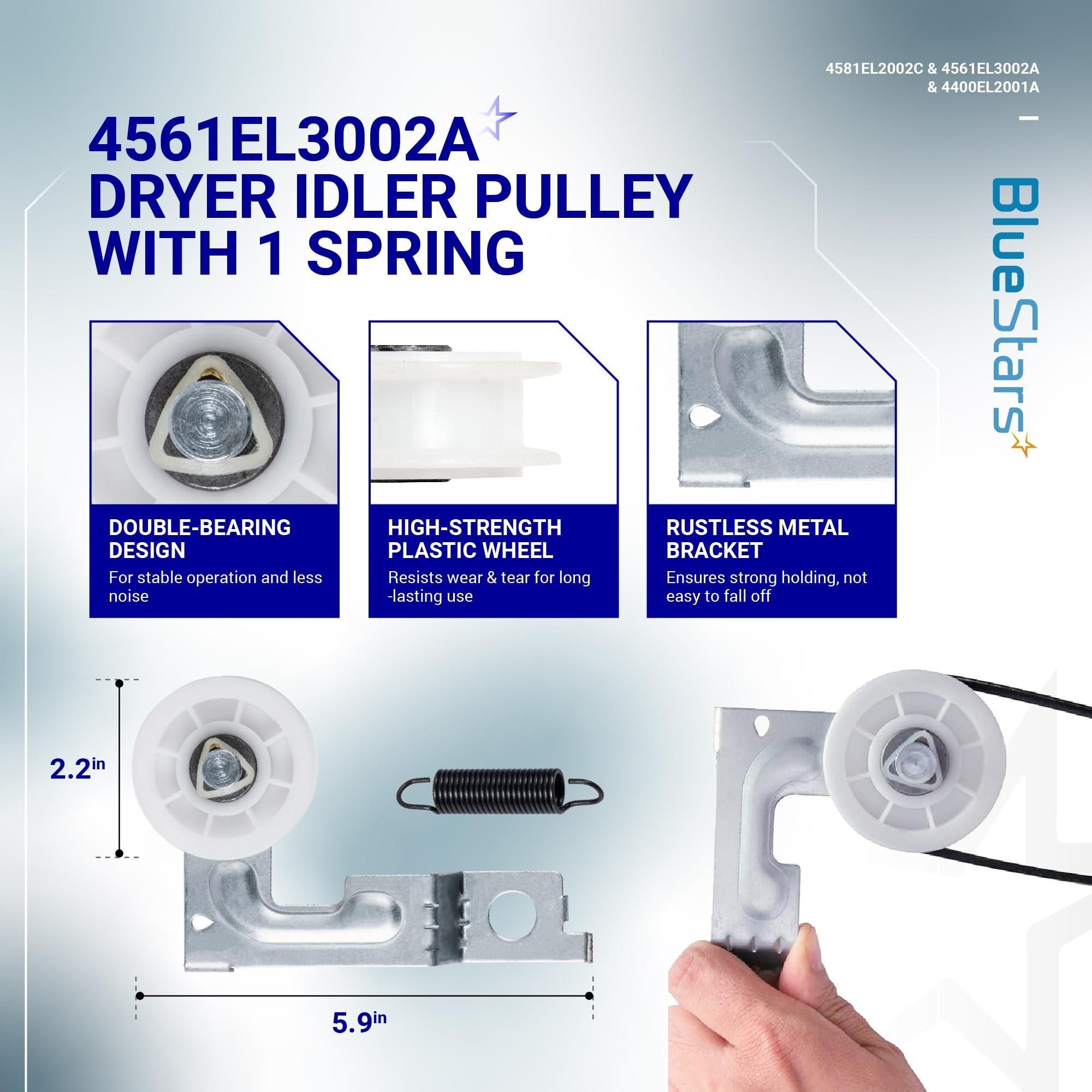 [Lifetime Warranty] Dryer Roller Repair Kit for LG Kenmore DLE0442W DLGX3371W DLE5977W DLE2516W DLE2301R DLE5955W Dryers - Includes 4581EL2002C Drum Rollers 4561EL3002A Idler Pulley 4400EL2001A Belt & Spring image 3
