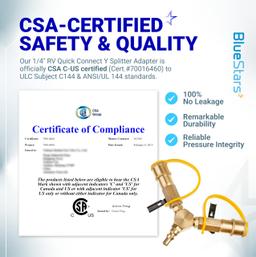 [Lifetime Warranty] 1/4" RV Propane Quick Connect Y Splitter Adapter with Shutoff Valve thumbnail 1