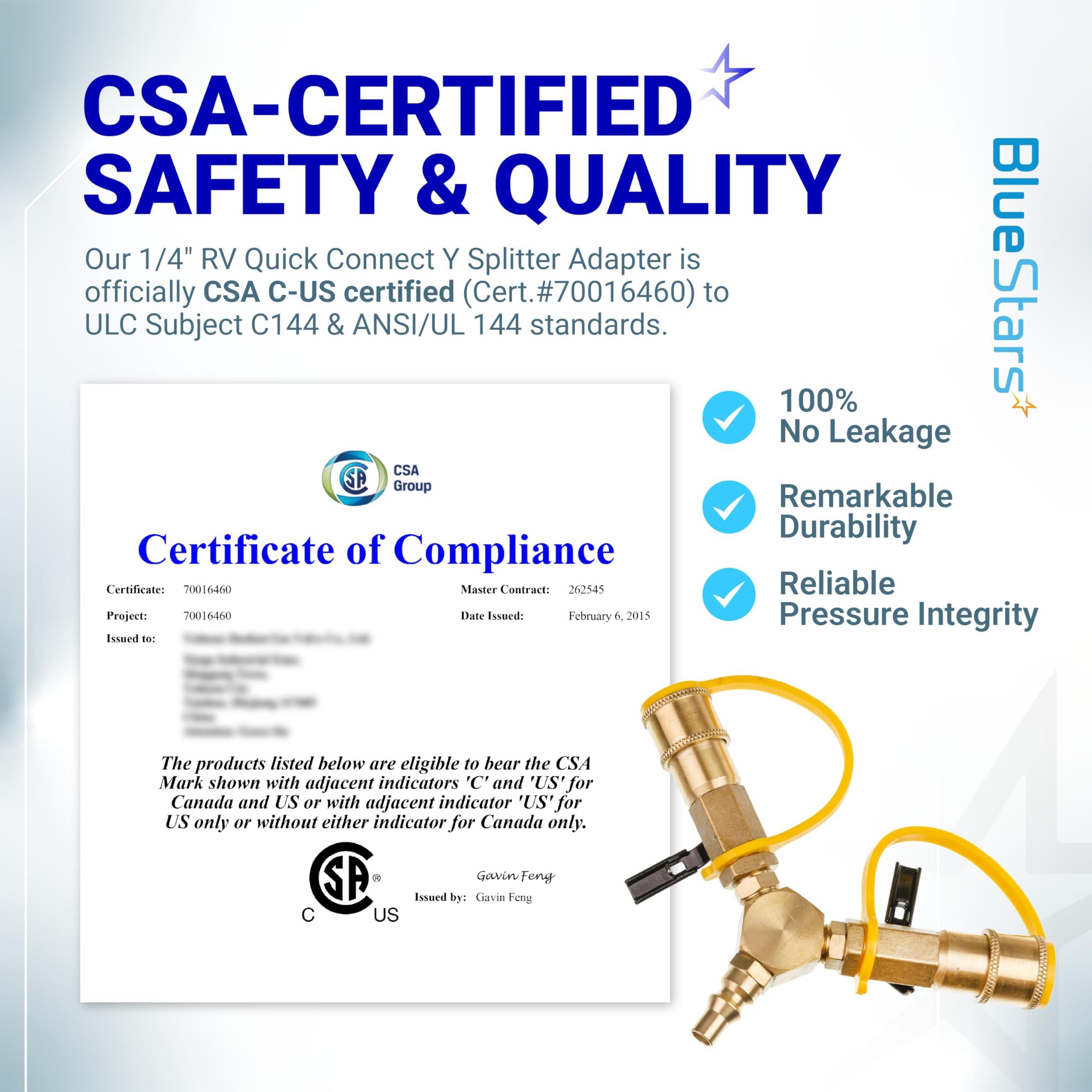 [Lifetime Warranty] 1/4" RV Propane Quick Connect Y Splitter Adapter with Shutoff Valve image 1