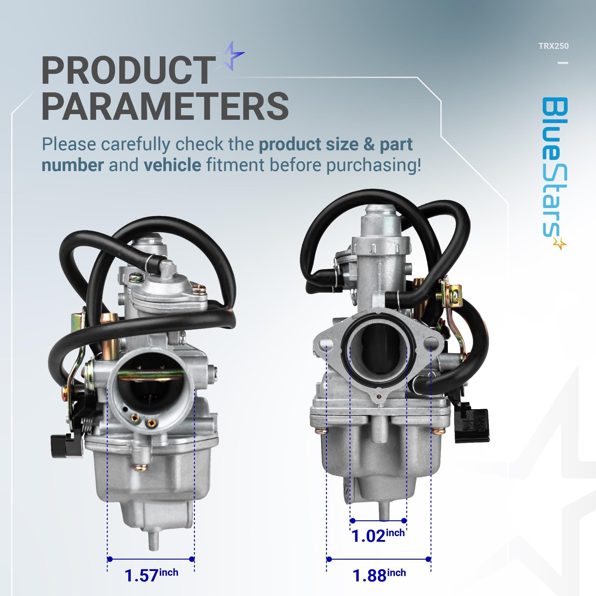 [Lifetime Warranty] TRX250 Carburetor Kit - Compatible with Honda TRX 250 Recon (TRX250TM, TRX250TE) ATV - Replaces 16100-HM8-B01, Includes Petcock, Air Filter, Fuel Filter, Oil Filter, Spark Plug, Lever Screw image 1