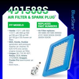 [Lifetime Warranty] 2 Pcs 491588S Air Filter 5062K Spark Plug thumbnail 3