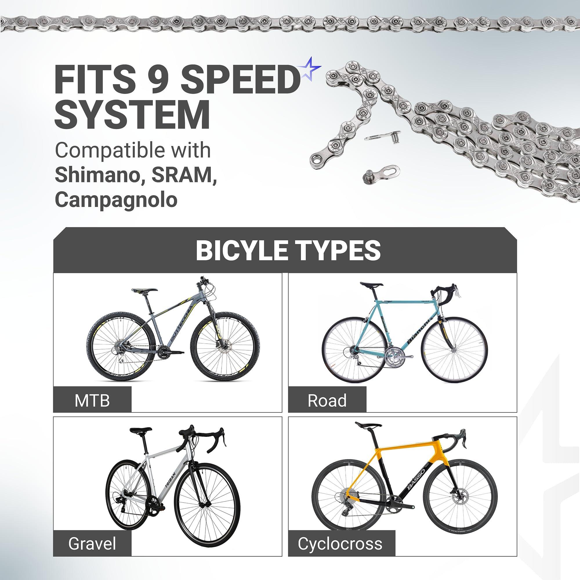 9 Speed Bike Chain 1/2 x 11/128 Inch (116 Links) with Quick Link - Compatible with Shimano SRAM Campagnolo image 2