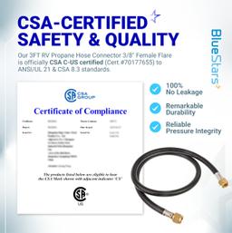 [Lifetime Warranty] 3 Feet RV Propane Hose Connector Assembly - 3/8" Female Flare x 3/8" Female Flare Quick Connect Hose 59913 thumbnail 1