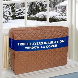 [Lifetime Warranty] Window Air Conditioner Cover Indoor with Velcro Sides - Inside AC Cover for Winter - Polyester Fiber Fill Layers Insulation - 17" x 13" x 3.5" (Brown) thumbnail 0