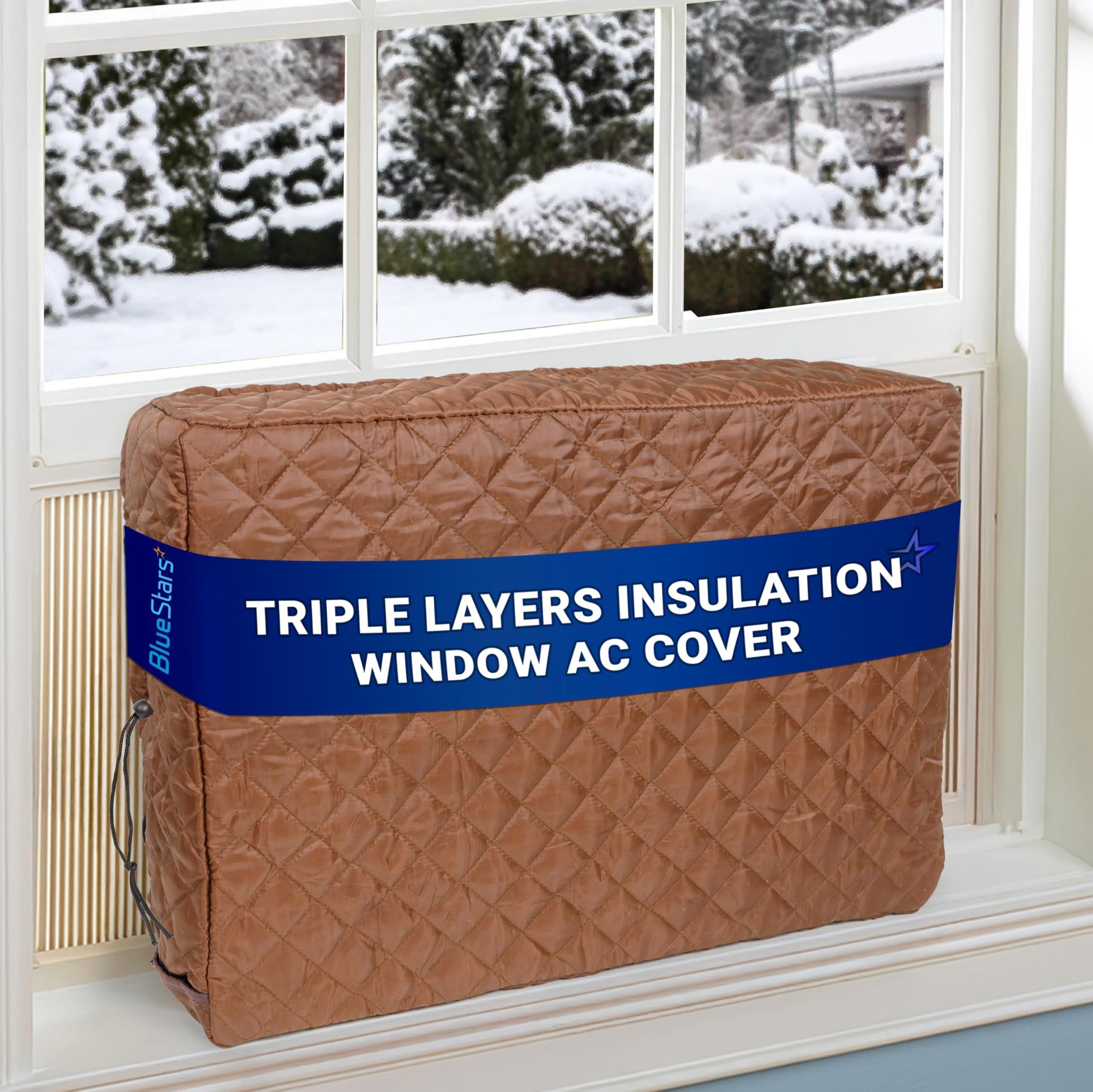 [Lifetime Warranty] Window Air Conditioner Cover Indoor with Velcro Sides - Inside AC Cover for Winter - Polyester Fiber Fill Layers Insulation - 17" x 13" x 3.5" (Brown) image 0
