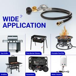 [Lifetime Warranty] 3 Feet Propane Regulator Hose with Propane Tank Gauge - Universal Grill Regulator Replacement Part for Most LP Gas Grill Heater and Fire Pit Table 3/8" Female Flare Nut - CSA Certified thumbnail 3