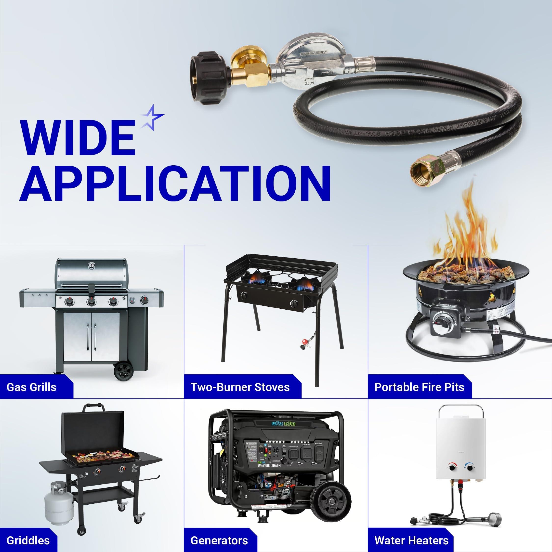 [Lifetime Warranty] 3 Feet Propane Regulator Hose with Propane Tank Gauge - Universal Grill Regulator Replacement Part for Most LP Gas Grill Heater and Fire Pit Table 3/8" Female Flare Nut - CSA Certified image 3