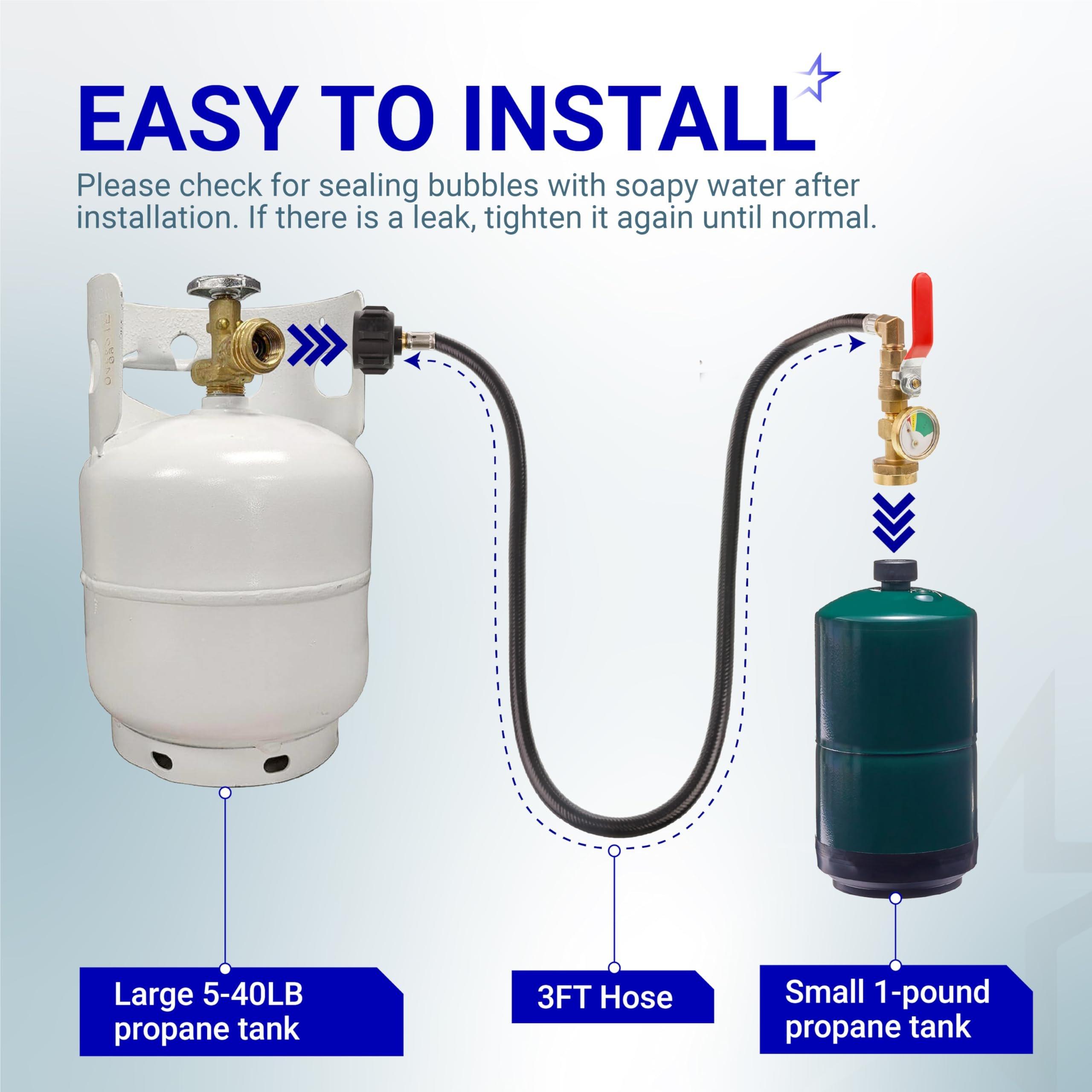 [Lifetime Warranty] 3 Feet Propane Refill Adapter Hose with Gauge & ON/Off Control Valve - Extension Propane Refill Hose Fill 1 LB Bottles from Large 5-40LB Tank - 350PSI High Pressure CSA Certified image 6