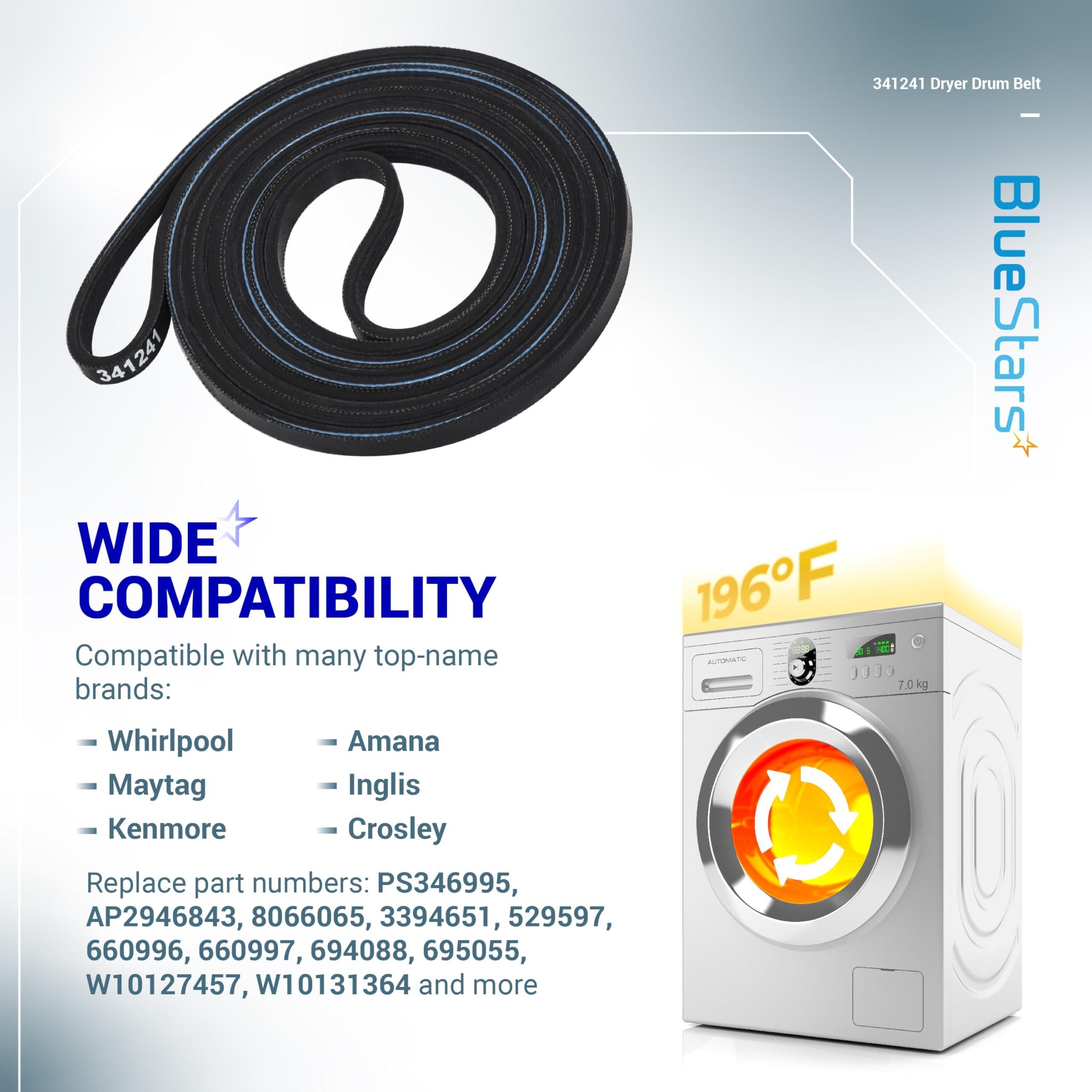 [Lifetime Warranty] 341241 Dryer Drum Belt - Compatible with Whirlpool Kenmore Dryers - Replaces 8066065 AP2946843 W10127457 PS346995 14210003 31531589 31001026 3394651 529597 - Pack of 2 image 4
