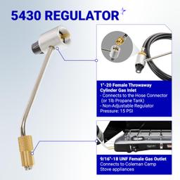 [Lifetime Warranty] 5430 Camping Stove Regulator with 6 FT Propane Adapter Hose - Connect 5lb - 20lb Large Propane Tank for Coleman Stoves & Grills, Fold N Go Stove Accessories (NOT for Roadtrip LXE Grills) thumbnail 2
