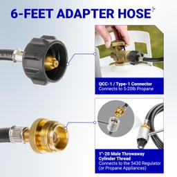 [Lifetime Warranty] 5430 Camping Stove Regulator with 6 FT Propane Adapter Hose - Connect 5lb - 20lb Large Propane Tank for Coleman Stoves & Grills, Fold N Go Stove Accessories (NOT for Roadtrip LXE Grills) thumbnail 3