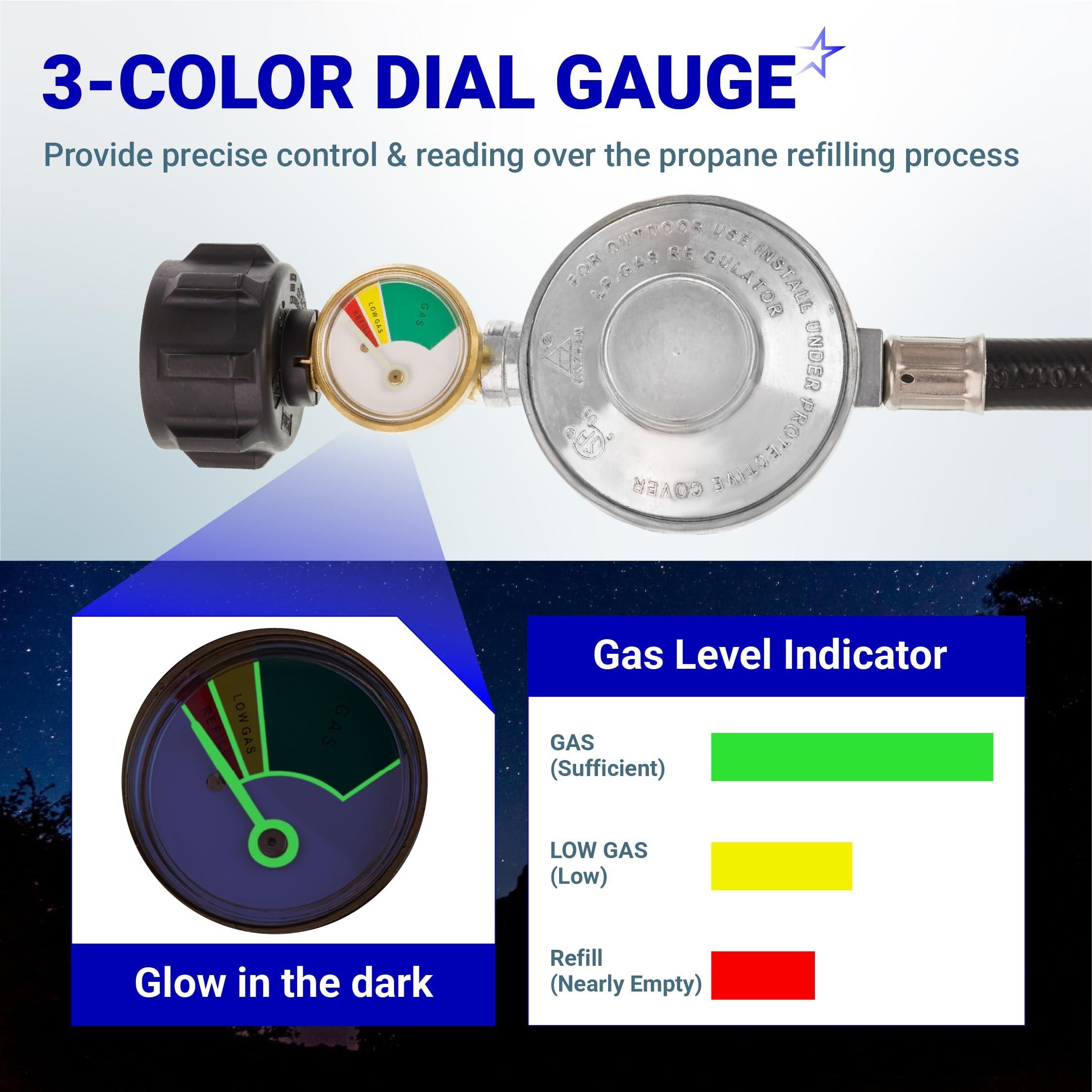 [Lifetime Warranty] 3 Feet Propane Regulator Hose with Propane Tank Gauge - Universal Grill Regulator Replacement Part for Most LP Gas Grill Heater and Fire Pit Table 3/8" Female Flare Nut - CSA Certified image 4