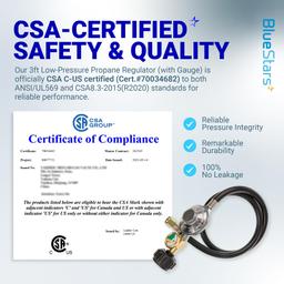 [Lifetime Warranty] 3 Feet Propane Regulator Hose with Propane Tank Gauge - Universal Grill Regulator Replacement Part for Most LP Gas Grill Heater and Fire Pit Table 3/8" Female Flare Nut - CSA Certified thumbnail 1