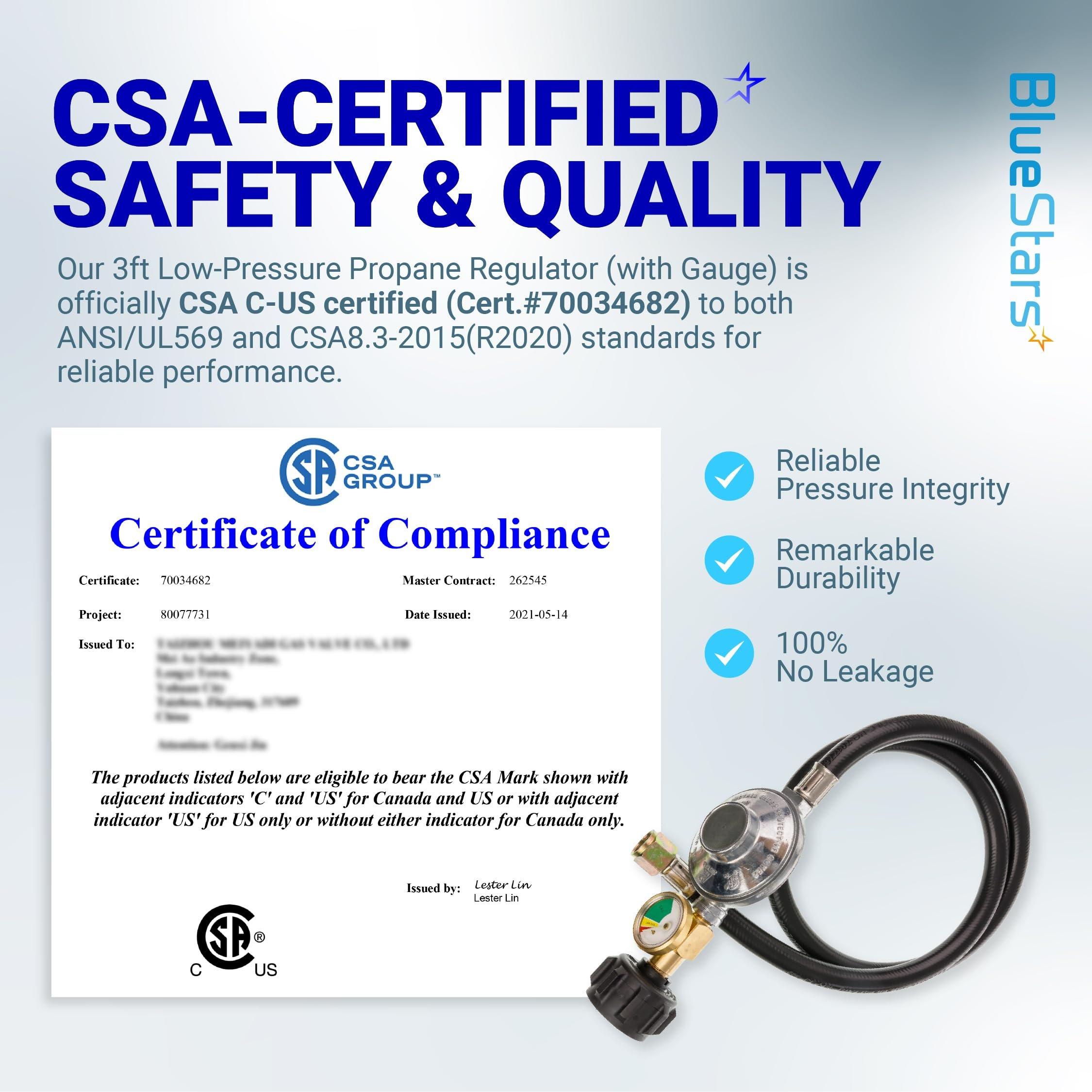 [Lifetime Warranty] 3 Feet Propane Regulator Hose with Propane Tank Gauge - Universal Grill Regulator Replacement Part for Most LP Gas Grill Heater and Fire Pit Table 3/8" Female Flare Nut - CSA Certified image 1