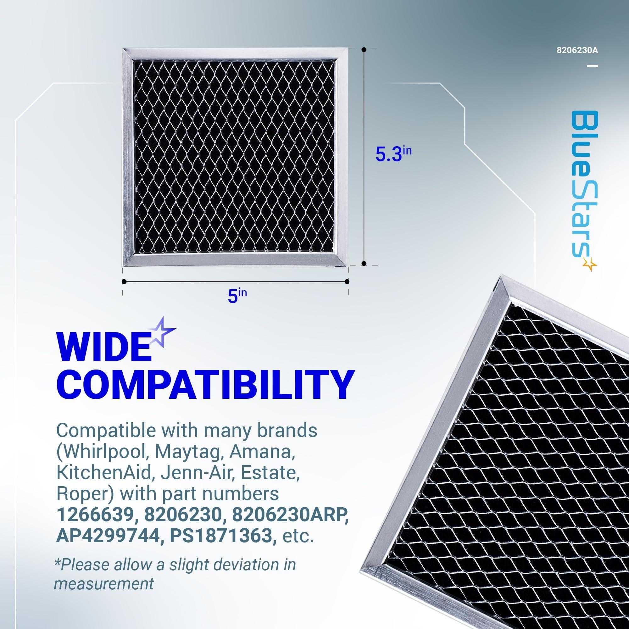 [Lifetime Warranty] 8206230A Microwave Charcoal Filter 5.3" x 5" – Compatible with Whirlpool & Maytag – Replaces 8206230 AP4299744 PS1871363 - Pack of 2 image 1