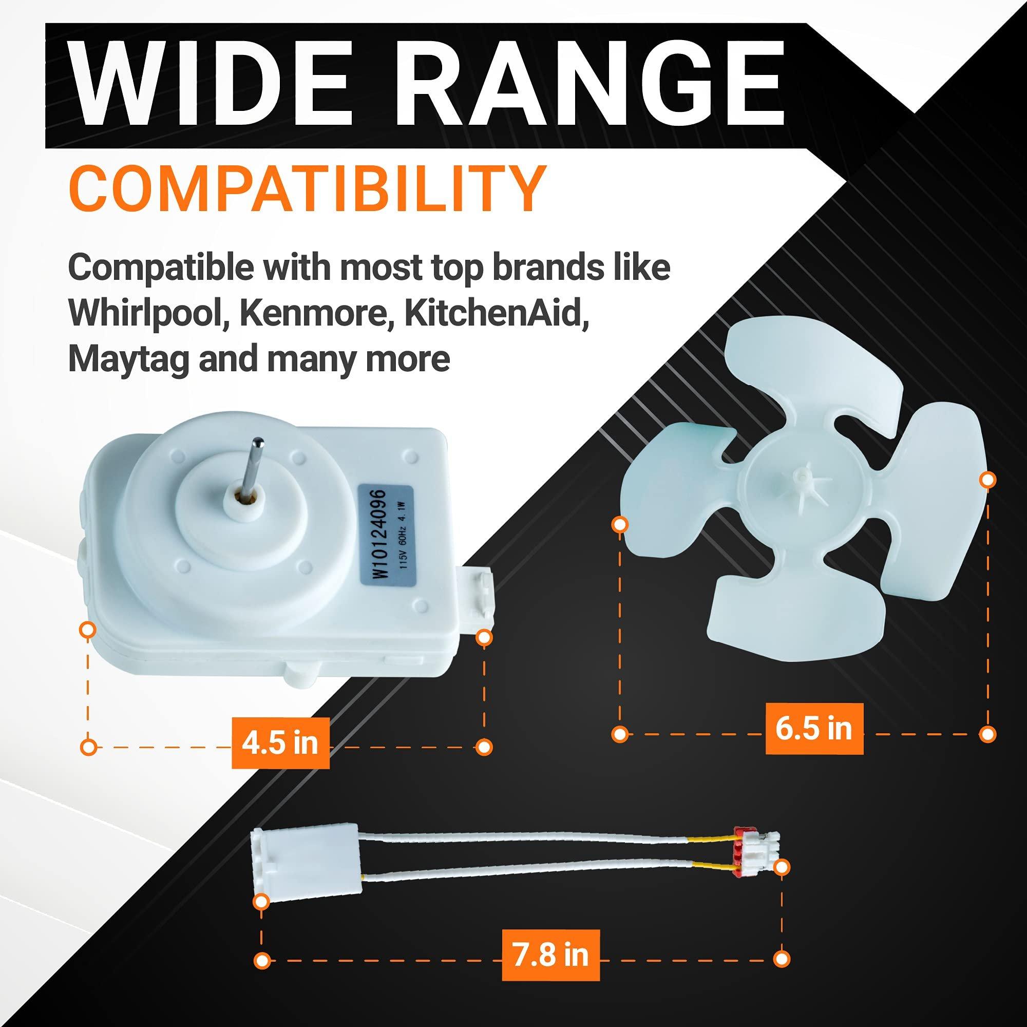 [Lifetime Warranty] W10124096 Refrigerator Condenser Fan Motor Kit - Compatible with Whirlpool, Kenmore & Maytag Refrigerators - Replaces AP4318657 2188538 2188727 2188732 2188891 image 1