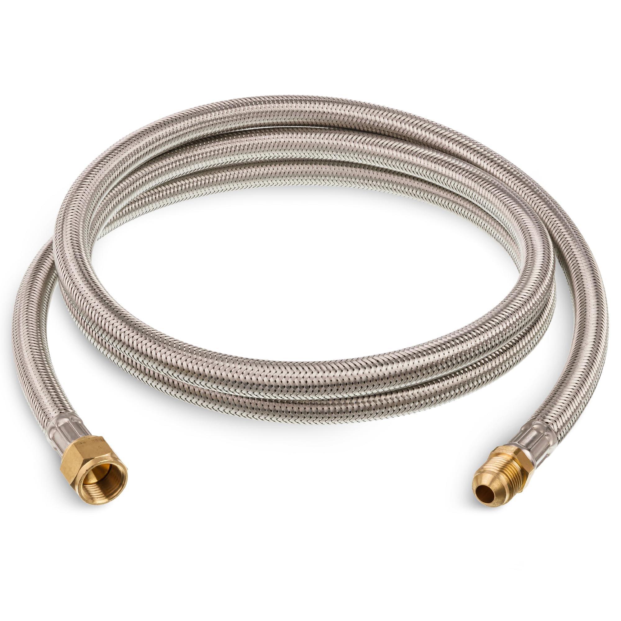 [Lifetime Warranty] 6 Feet Propane Hose Extension with 3/8" Female Flare x 3/8" Male Flare - Stainless Steel Braided Propane Tank Gas Line Hose image 0