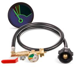 [Lifetime Warranty] 3 Feet Propane Refill Adapter Hose with Gauge & ON/Off Control Valve - Extension Propane Refill Hose Fill 1 LB Bottles from Large 5-40LB Tank - 350PSI High Pressure CSA Certified thumbnail 0