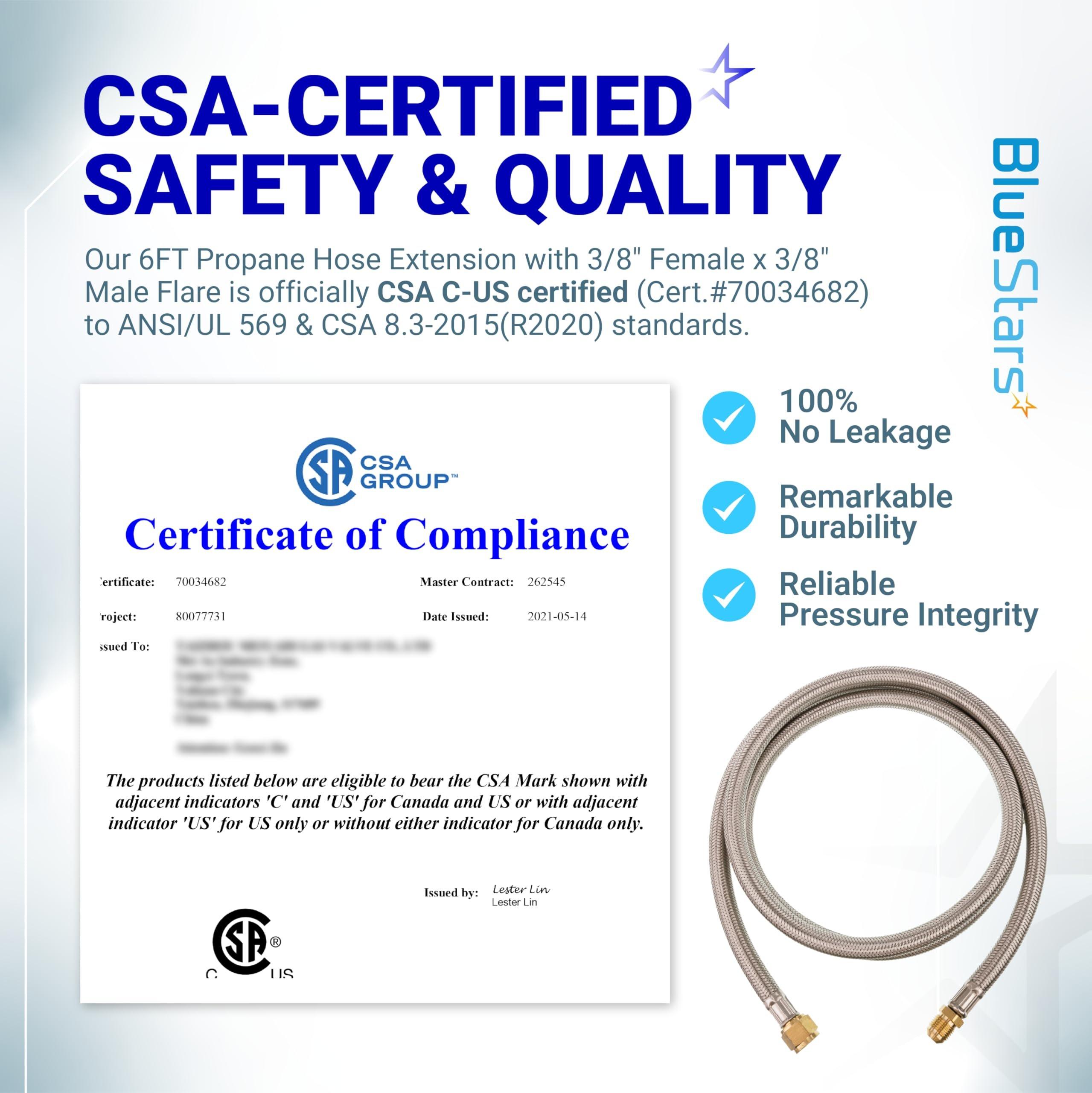 [Lifetime Warranty] 6 Feet Propane Hose Extension with 3/8" Female Flare x 3/8" Male Flare - Stainless Steel Braided Propane Tank Gas Line Hose image 1