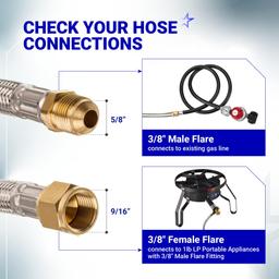 [Lifetime Warranty] 6 Feet Propane Hose Extension with 3/8" Female Flare x 3/8" Male Flare - Stainless Steel Braided Propane Tank Gas Line Hose thumbnail 2