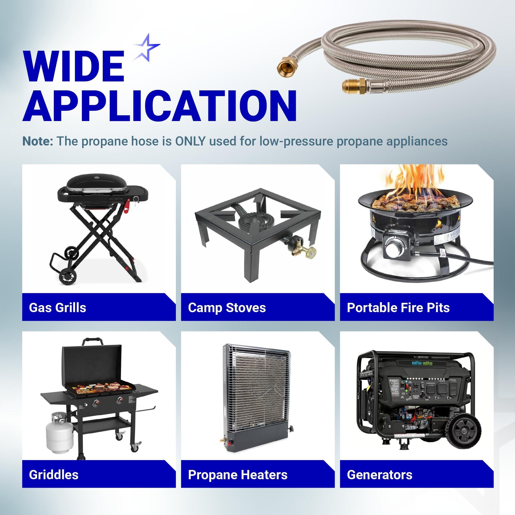 [Lifetime Warranty] 6 Feet Propane Hose Extension with 3/8" Female Flare x 3/8" Male Flare - Stainless Steel Braided Propane Tank Gas Line Hose image 3