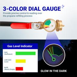 [Lifetime Warranty] 3 Feet Propane Refill Adapter Hose with Gauge & ON/Off Control Valve - Extension Propane Refill Hose Fill 1 LB Bottles from Large 5-40LB Tank - 350PSI High Pressure CSA Certified thumbnail 5