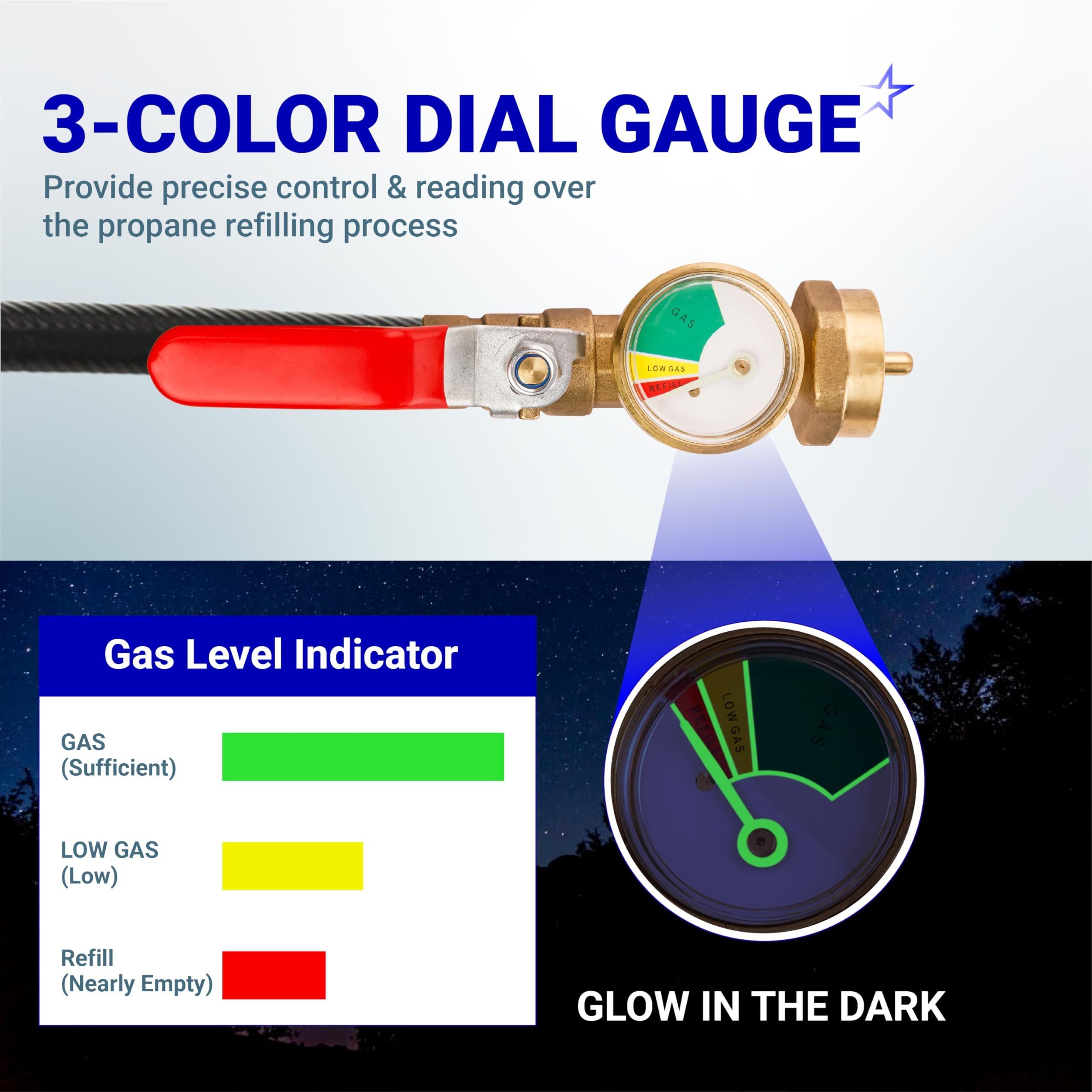 [Lifetime Warranty] 3 Feet Propane Refill Adapter Hose with Gauge & ON/Off Control Valve - Extension Propane Refill Hose Fill 1 LB Bottles from Large 5-40LB Tank - 350PSI High Pressure CSA Certified image 5
