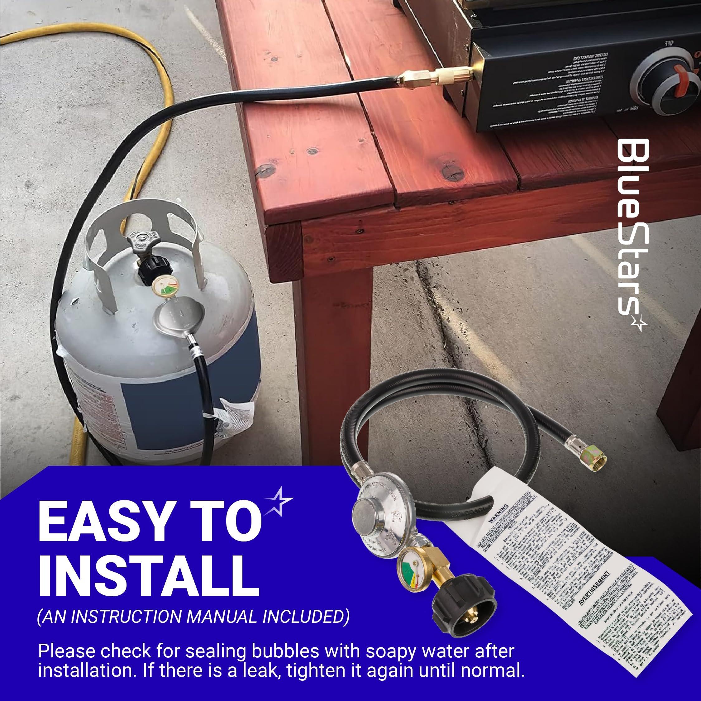 [Lifetime Warranty] 3 Feet Propane Regulator Hose with Propane Tank Gauge - Universal Grill Regulator Replacement Part for Most LP Gas Grill Heater and Fire Pit Table 3/8" Female Flare Nut - CSA Certified image 8